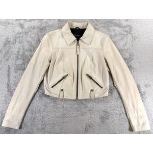 Mackage Leather Jacket Womens S Ivory Moto Zip Crop READ